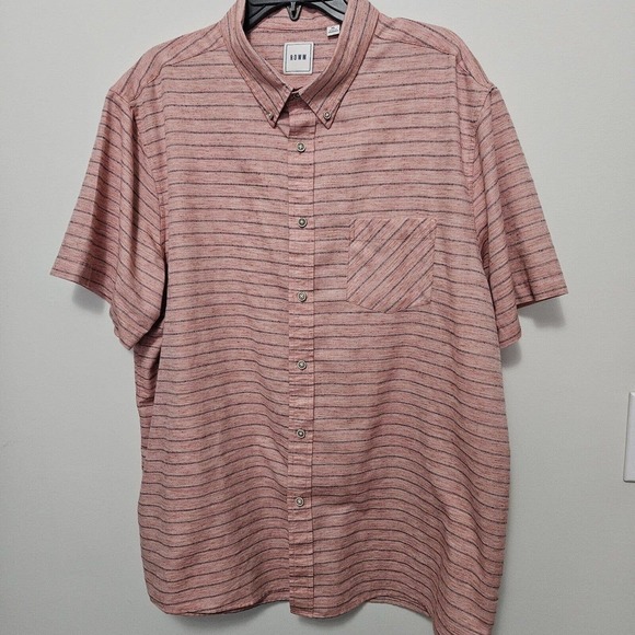 Rowm Short sleeve Buttoned down Mens Shirt XLarge Red Heathered w Blue Stripe LN - Picture 1 of 8